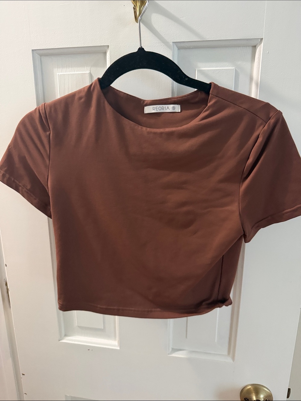 ReoRia Brown Short Sleeve Cropped Tee